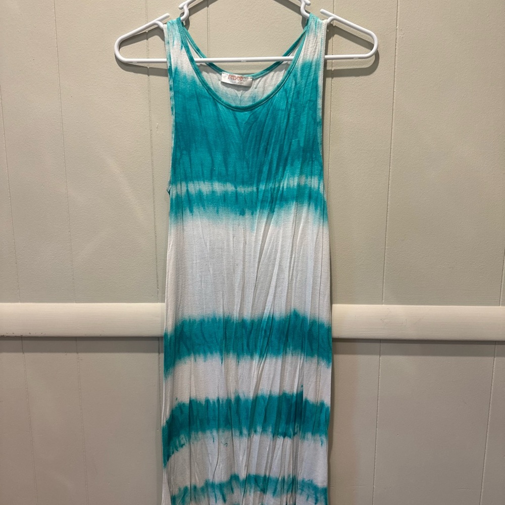 Teal and White Tie-Dye Maxi Dress